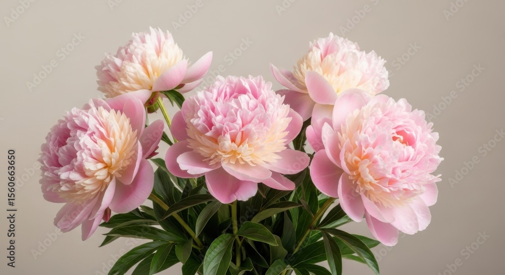 Fototapeta premium Beautiful Bunch of Delicate Pink and Cream Colored Peony Flowers in Full Bloom