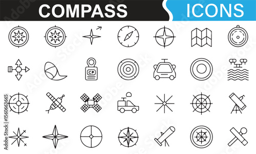 Compass and navigation-themed icons for journey planning and route mapping.