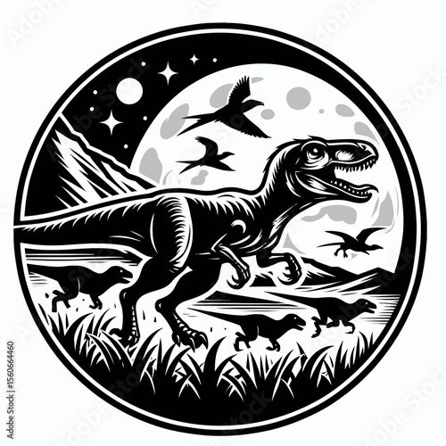 Raptor Pack Hunting Together in the Prehistoric Wild