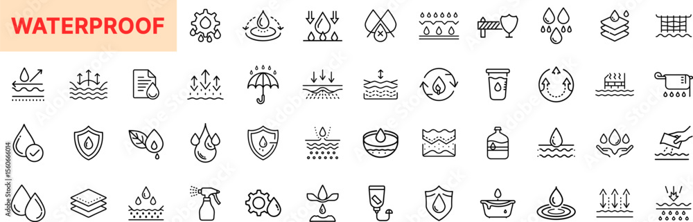 Φωτογραφία Waterproof Line Icon Design Featuring Water Droplets, Barriers, Layers, Rain Pro