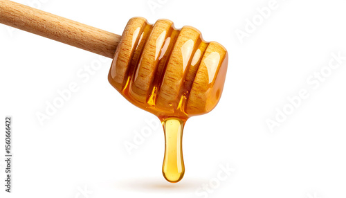 Honey dripper with liquid on a white background for food photography