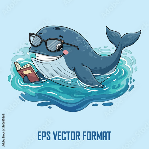 Cute Ocean Animals Reading Books – Vector Cartoon Set for Kids, T-Shirts & Education Design