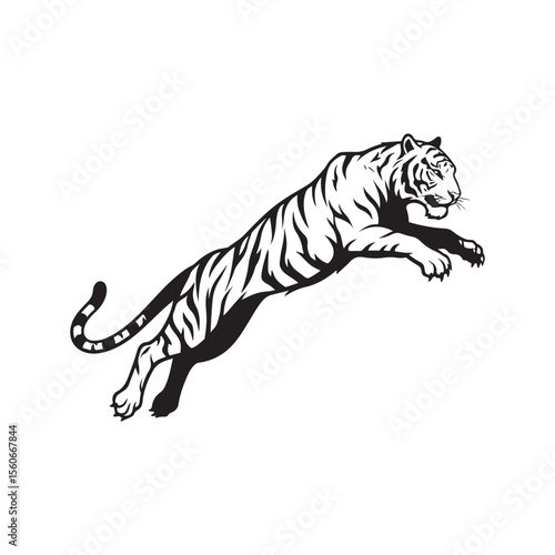 Majestic Tiger Leaping Vector Illustration An Image of Power Strength and Feline Grace The Perfect Addition to Your Design Projects