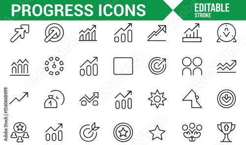 Icons illustrating growth metrics, performance tracking, and business achievements