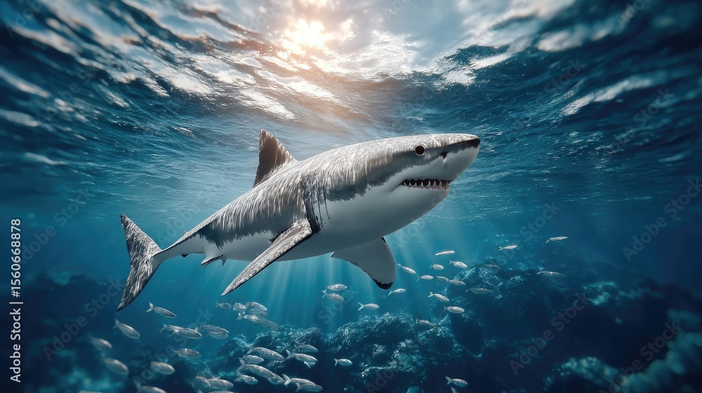 Great white shark underwater hunting Great white shark underwater hunting