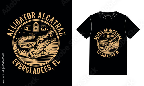 Vintage Swamp King: Bold Alligator Everglades Illustration t-shirt design 