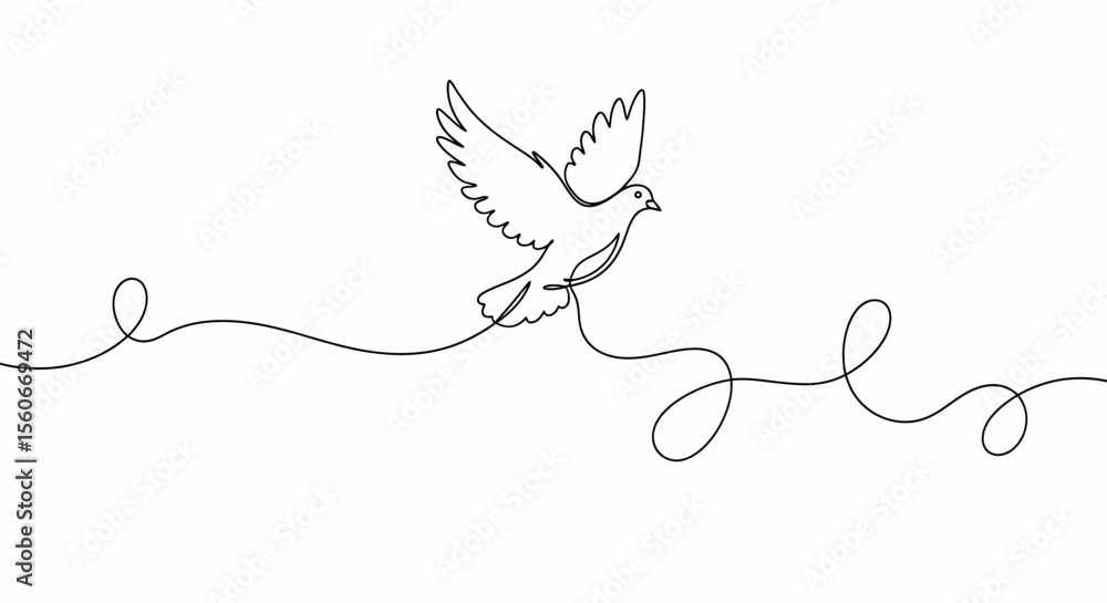 Fototapeta premium Minimalist Dove in Flight: Single Line Art, Peace Symbol, Black Outline