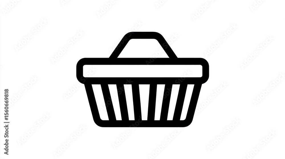 Simple, outlined icon of a shopping basket, with a rounded rectangular base Simple, outlined icon of a shopping basket, with a rounded rectangular base