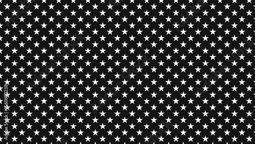Tableau sur toile Repeating pattern of white five pointed stars on a black background creating a d