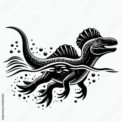 Spinosaurus Swimming Through Prehistoric Waters