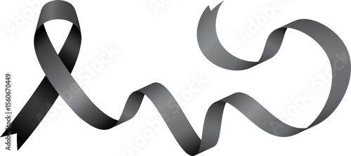 Black ribbon with long strip wave template for funeral, events