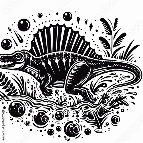 Spinosaurus Swimming Through Prehistoric Waters