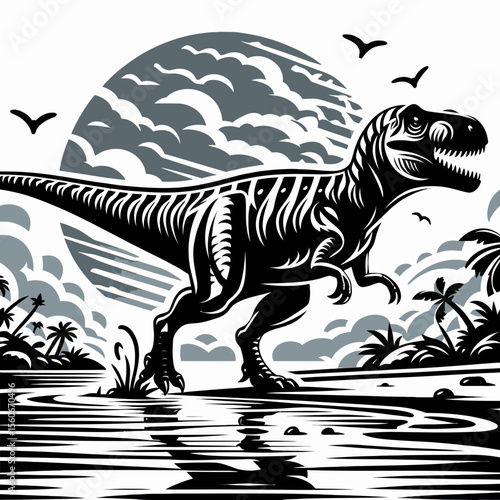 Spinosaurus Walking Along a Prehistoric Shoreline