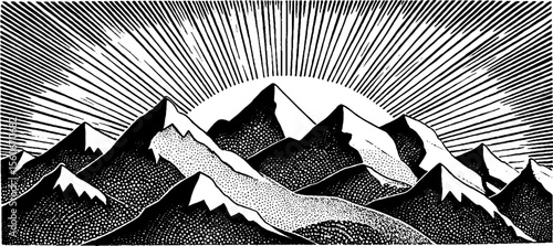 Ancient seabed fossils revealed in black and white rock art sketch