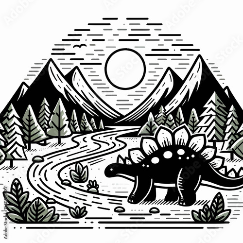 Stegosaurus Standing Peacefully Beside a Prehistoric River