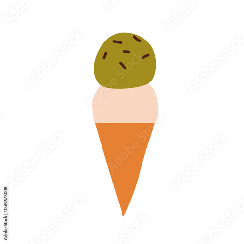 Ice-cream cone. Cold sweet summer dessert with double frozen scoops, two icec...