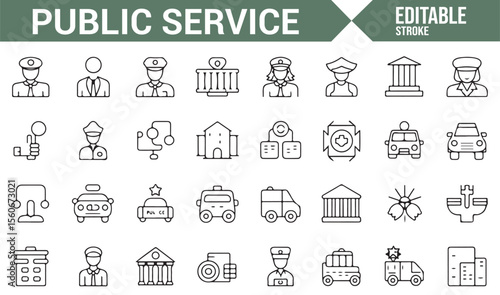 Minimalist icons for public institutions such as police, hospitals, and emergency vehicles.