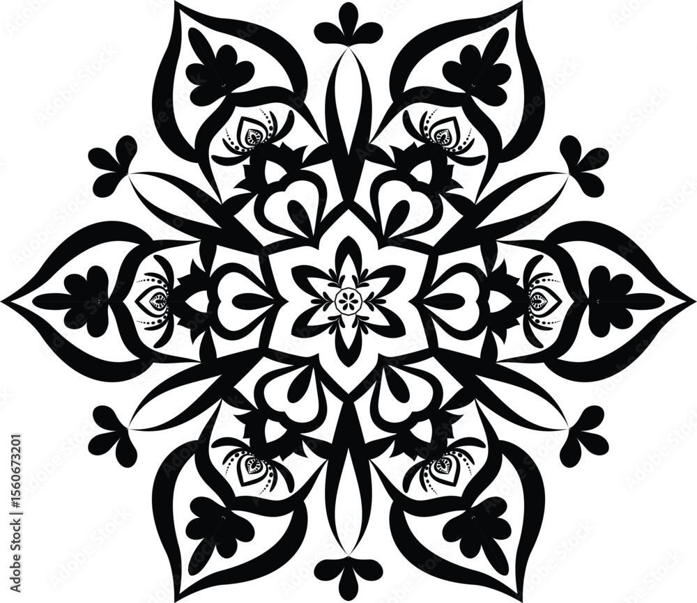 A beautiful and highly detailed black and white mandala, perfect for adult coloring books, art therapy, or creative projects. A beautiful and highly detailed black and white mandala, perfect for adult coloring books, art therapy, or creative projects.