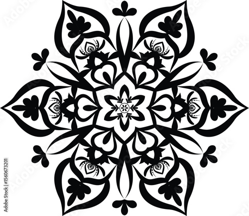 A beautiful and highly detailed black and white mandala, perfect for adult coloring books, art therapy, or creative projects. 