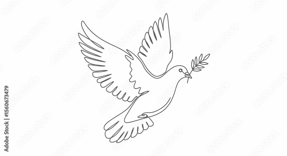 Fototapeta premium Single-Line Drawing of Dove with Olive Branch, Symbolizing Peace