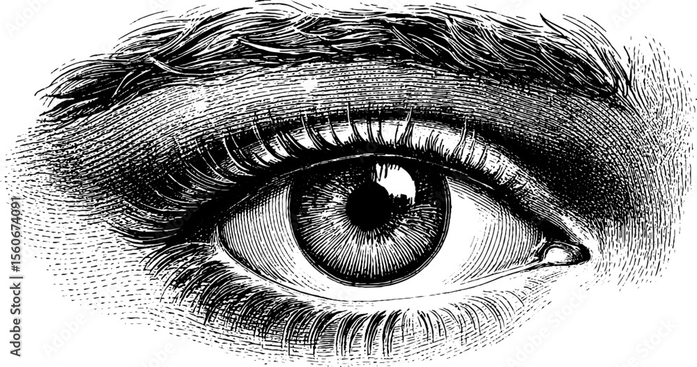 Fototapeta premium Intricate abstract eye with sparkle details in vintage engraving style