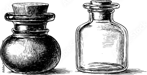 Vintage hand drawn illustration of blender base and glass jar for retro design