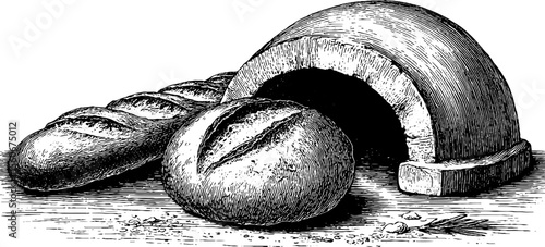 Vintage bread paddle and clay oven set for rustic baking design