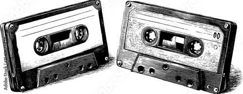 Vintage cassette tape and pencil sketch for retro design projects