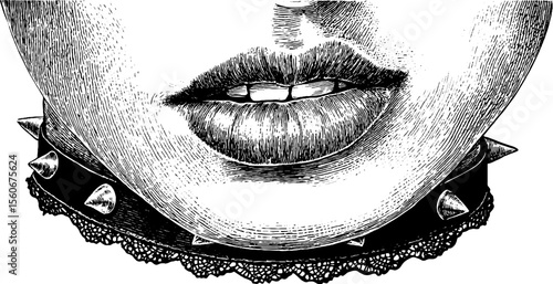 Vintage choker design with studs and lace trim - elegant fashion accessory illustration