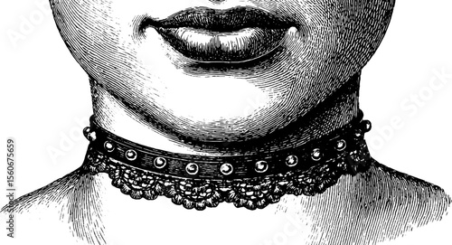 Vintage choker with lace trim and studs for fashion design and accessories