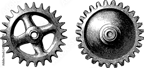 Highly detailed vintage gear and cogwheel sketch for industrial design