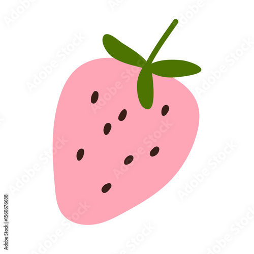 Strawberry with top leaf, simple doodle style. Sweet garden food, berry. Heal...