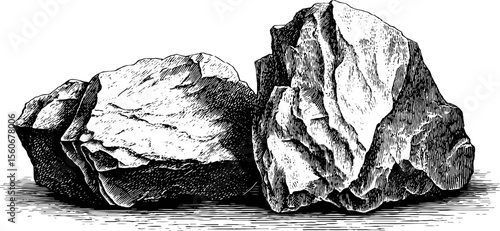 Intricate granite chunk and limestone slab sketch for geology design