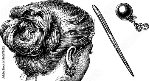 Elegant vintage hairpin and clip on earring design illustration