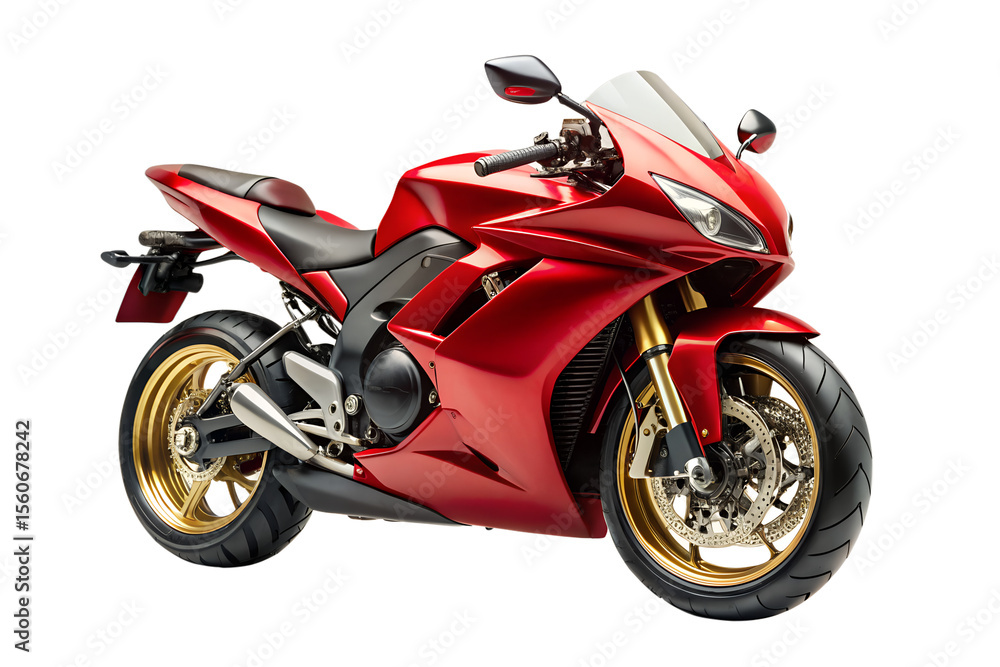 Red sport motorcycle isolated on white background, a fast vehicle for biker transport Red sport motorcycle isolated on white background, a fast vehicle for biker transport