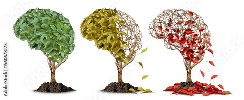 Tableau sur toile Dementia And Memory Loss as a Brain atrophy concept and cognitive decline or neurological aging as losing memory and neurodegeneration in mental health and neuroscience concepts as Alzheimers