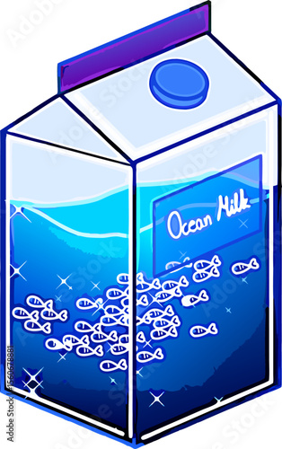 A creative Halloween-themed milk carton featuring an imaginative ocean scene with fish and stars inside – ideal for conceptual, fantasy, or packaging design visuals