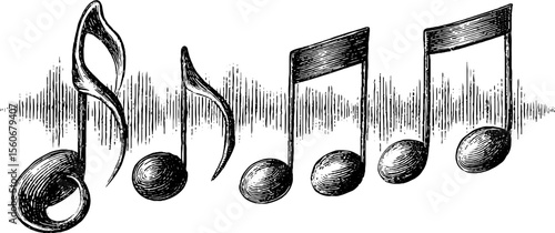 Hand drawn music notes and sound wave design for creative projects