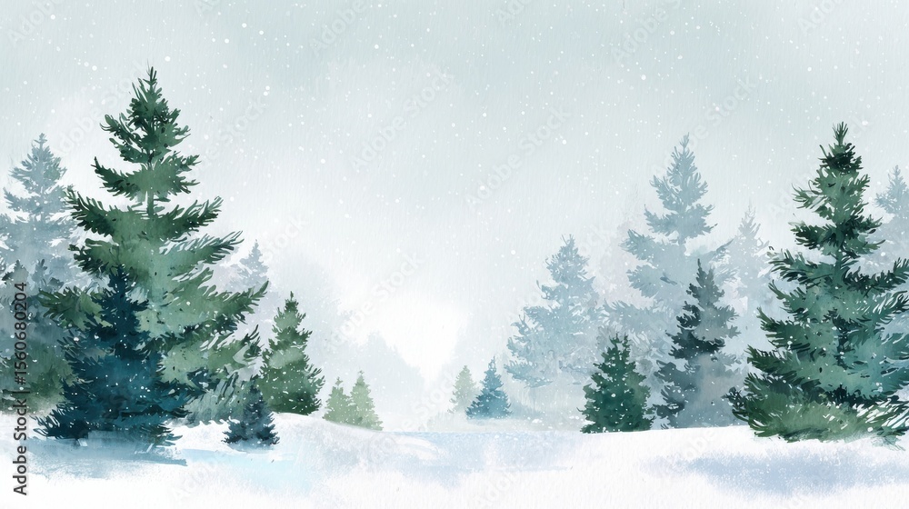 Fototapeta premium Winter background vector. Hand painted watercolor drawing for Christmas and Happy New Year season. Background design for invitation, cards, social post, ad, cover, sale banner and invitation., no log