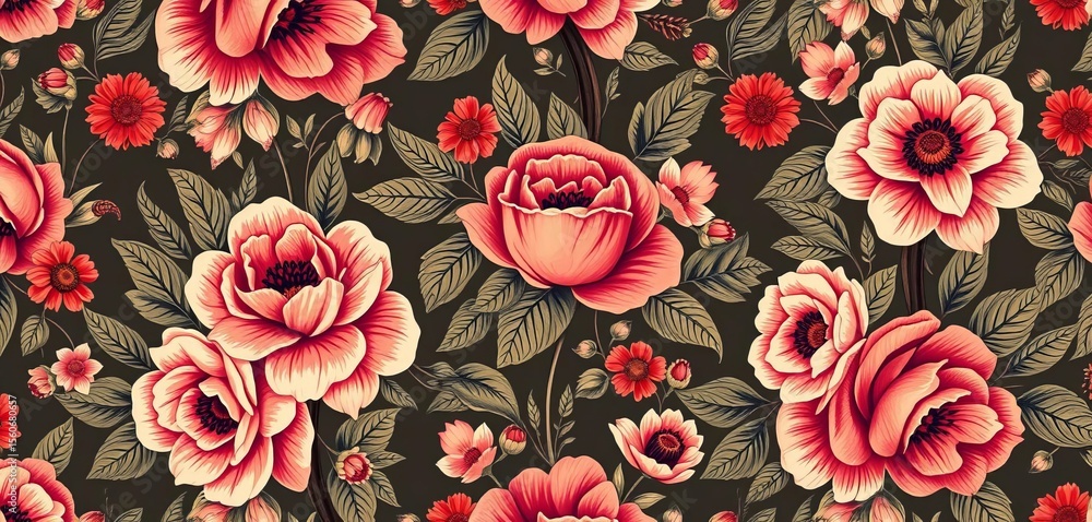 Fototapeta premium Elegant vintage floral seamless pattern in vector format, perfect for wallpaper & fabric, surface, buds