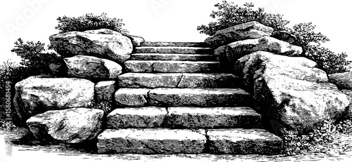 Vintage stone stairway with glowing glyphs illustration for design inspiration
