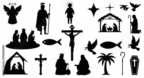 Collection of Christian Religious Symbols in Silhouette Style