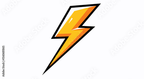 Bold Yellow Lightning Bolt Graphic Design Element, Energetic Style, Black Outline