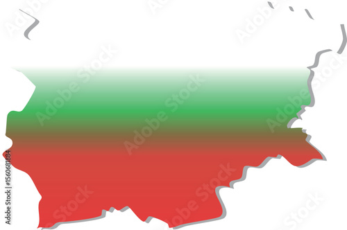 The image shows the outline map of Bulgaria filled with a vertical gradient of the national flag colors — white on top, green in the middle, and red at the bottom.