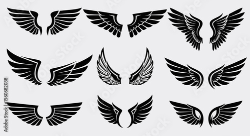 Collection of Decorative Black Wings in Various Styles