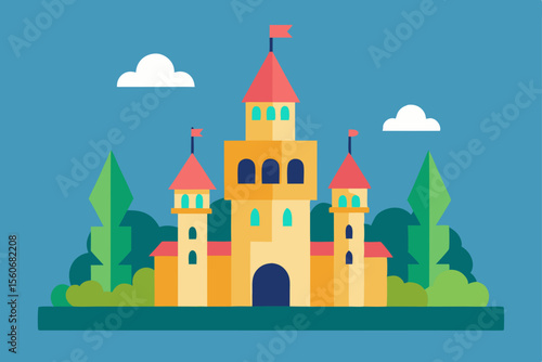 Wallpaper Mural Fairytale Castle Illustration Majestic Medieval Fortress Design Torontodigital.ca