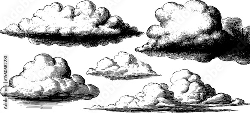 Vintage cloud and arrow sketch set for design and decoration