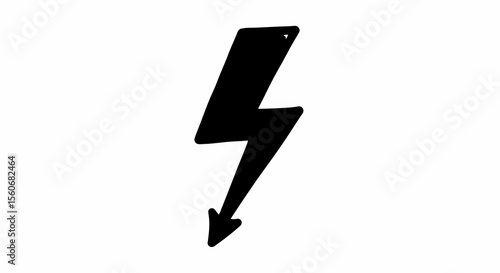 Isolated Black Lightning Bolt Symbol on White Background, Simple Design