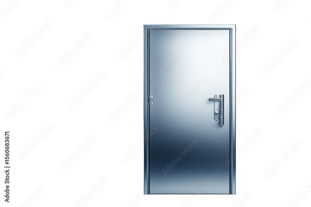 Stepping into the unknown with a sleek modern silver door shining in anticipation against a on transparent background Stepping into the unknown with a sleek modern silver door shining in anticipation against a on transparent background