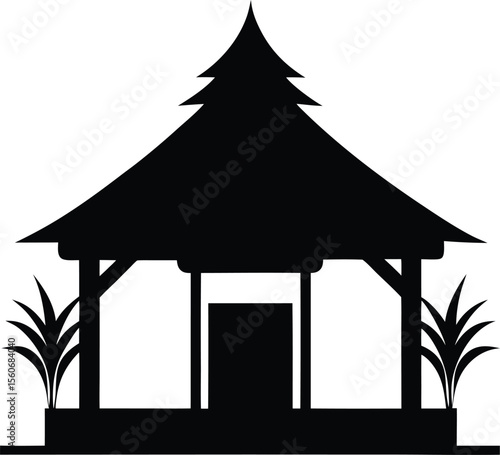 Hut Silhouette Vector Standing Alert in Black and White Style